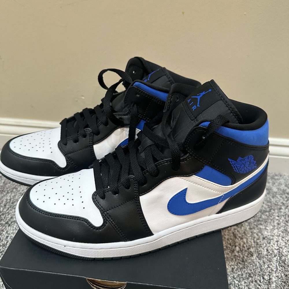 Nike Air Jordan 1 Mid White Racer Blue Black Retro - Men size 11.5
